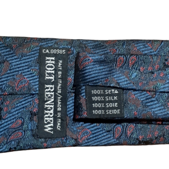 Holt Renfrew Men's 100% Silk Tie Dark Blue Paisley Print Made in Italy - Picture 4 of 5